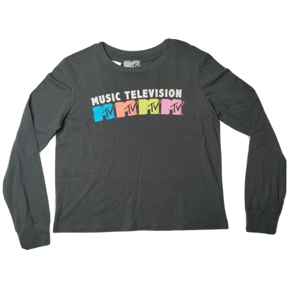 MTV Music Television Logo Women Medium Long Sleeve Phantom Gray T-Shirt NEW